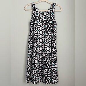 Banana Boat UPF 50 Black White Turquoise Geometric Swim Coverup Dress, Sz Medium